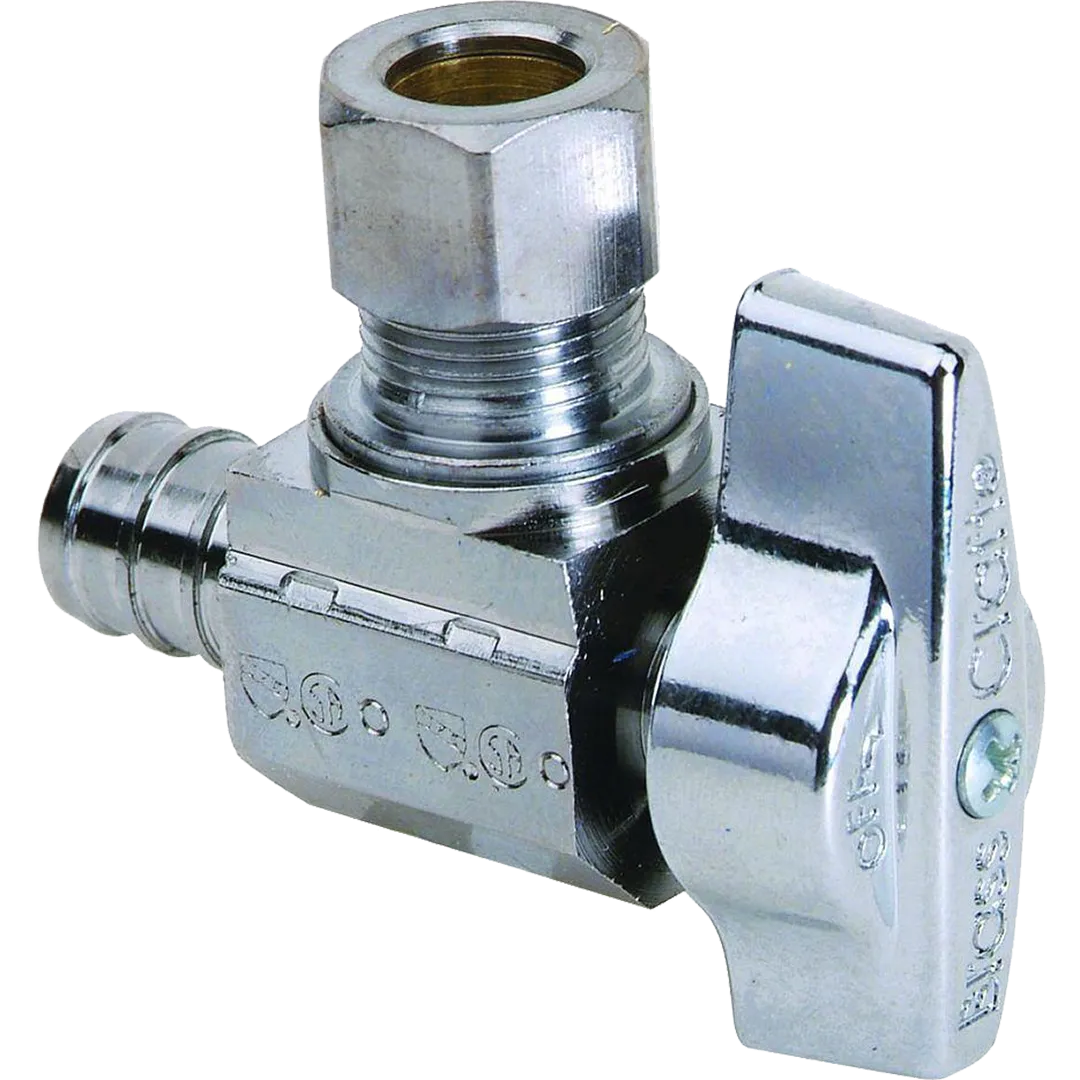 Chrome Plated Pex Ball Valves - 90&deg; Angle, Pex x Comp.