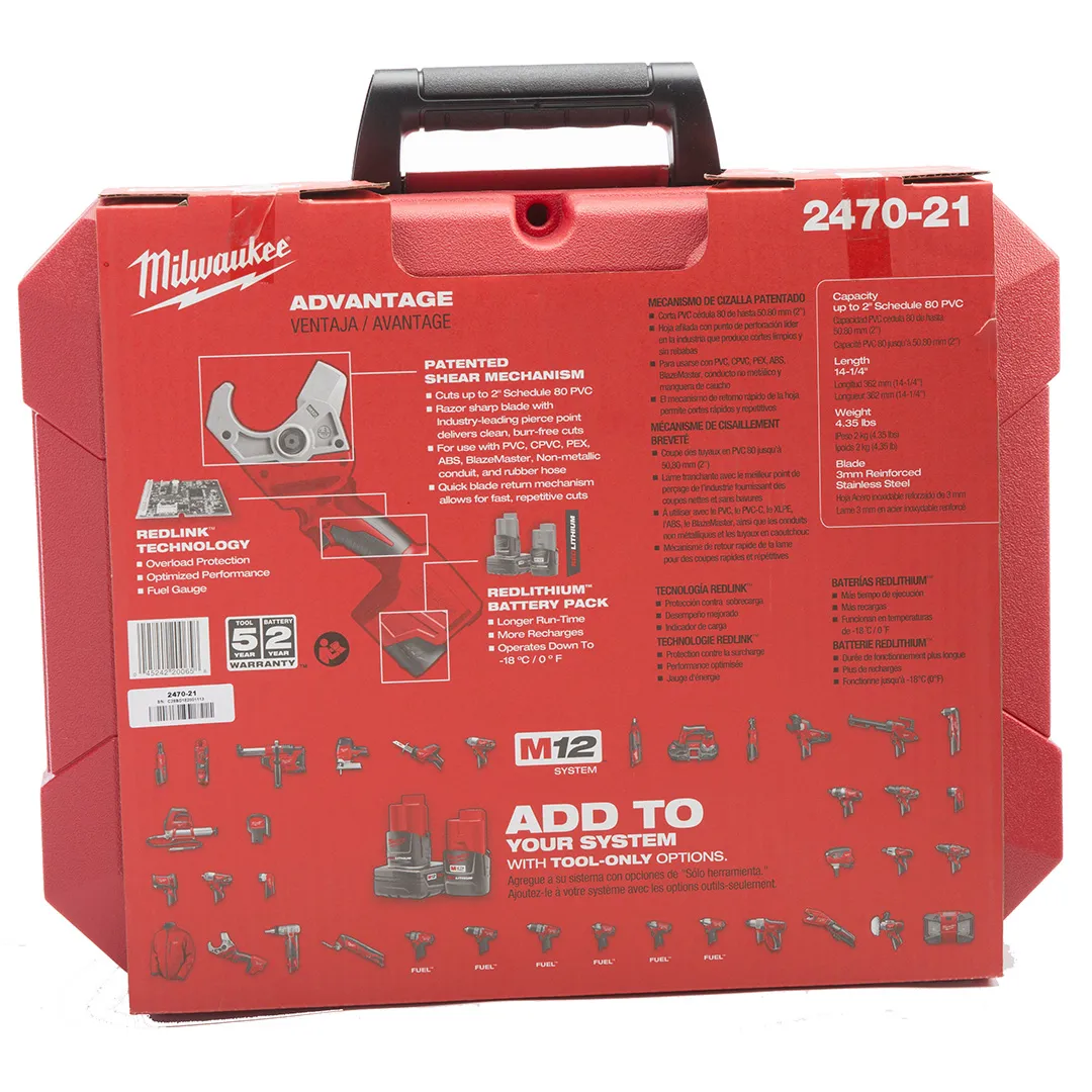 MILWAUKEE MILWAUKEE M12 Cordless Plastic Pipe Shear Kit MILWAUKEE MILWAUKEE M12 Cordless Plastic Pipe Shear Kit