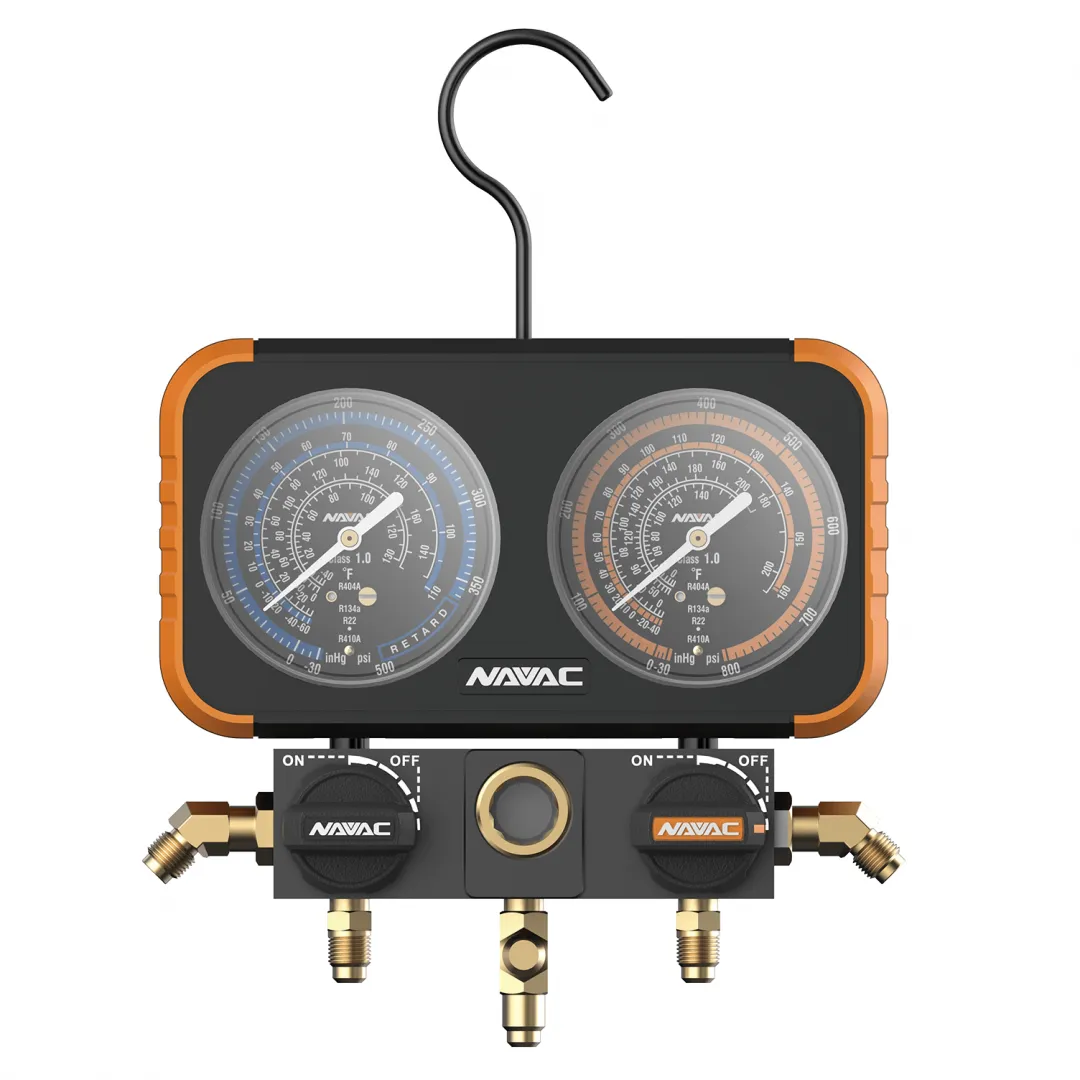 NAVAC NAVAC 4-Refrigerant Manifold Gauge With 2 Valves (No Hoses)